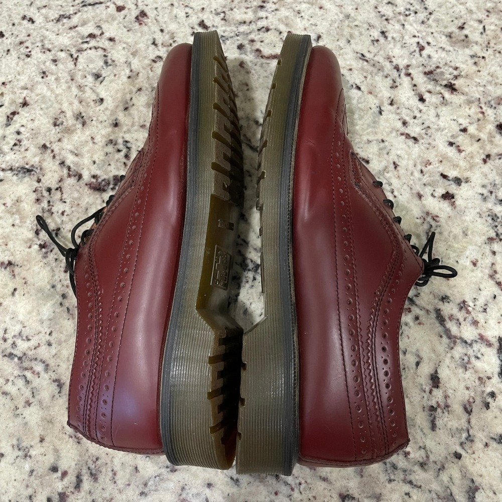 Dr Martens 3989 Cherry Red Leather Wingtip Brogue Shoes Mens 11 Womens 12 - Picture 9 of 11